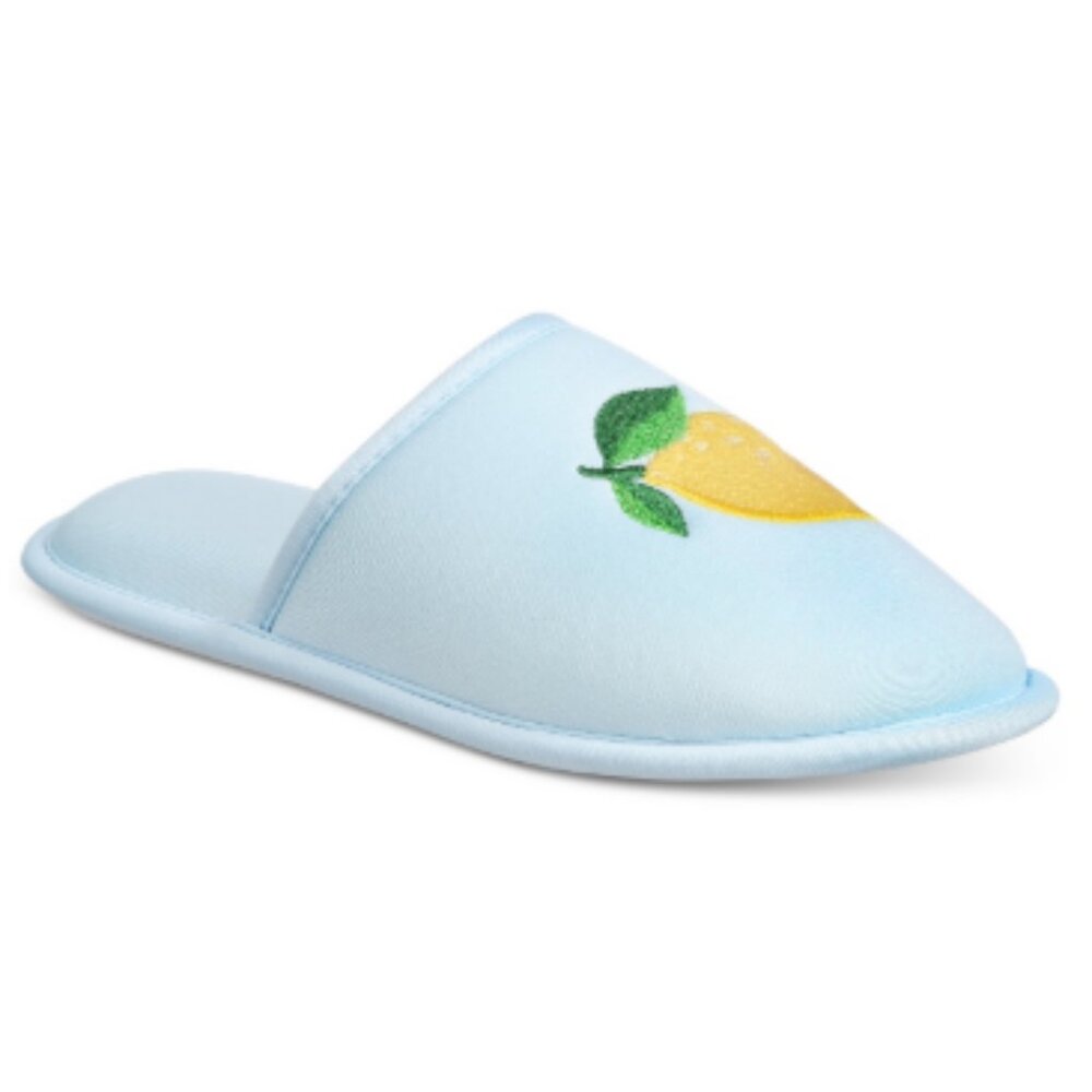 NWT Charter Club Women's Embroidered Lemon Slippers Pale French Blue